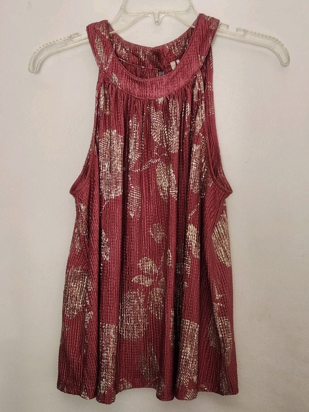 Anthropologie Feather Bone Halter Tank Top Blouse Floral Size S Pink Glam